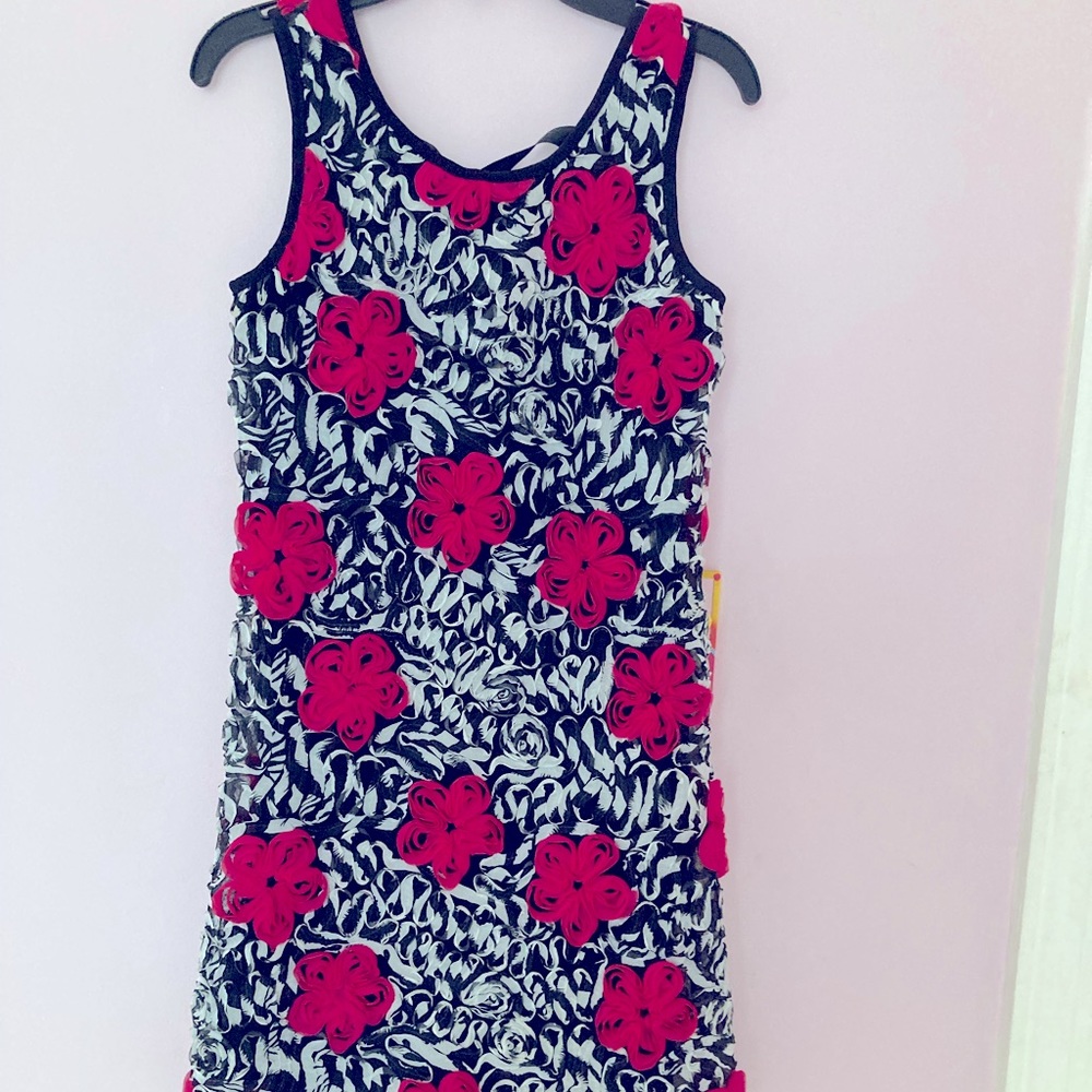 A formal Brand New LACE/NET dress, Black & Pink flowers, for 14 years old.